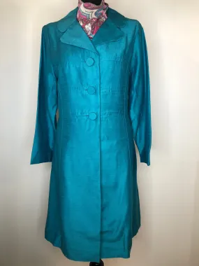 1960s Long Length Coat in Blue - Size UK 16