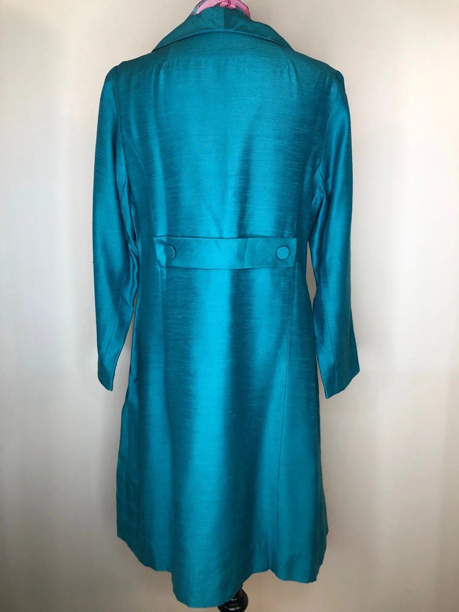 1960s Long Length Coat in Blue - Size UK 16