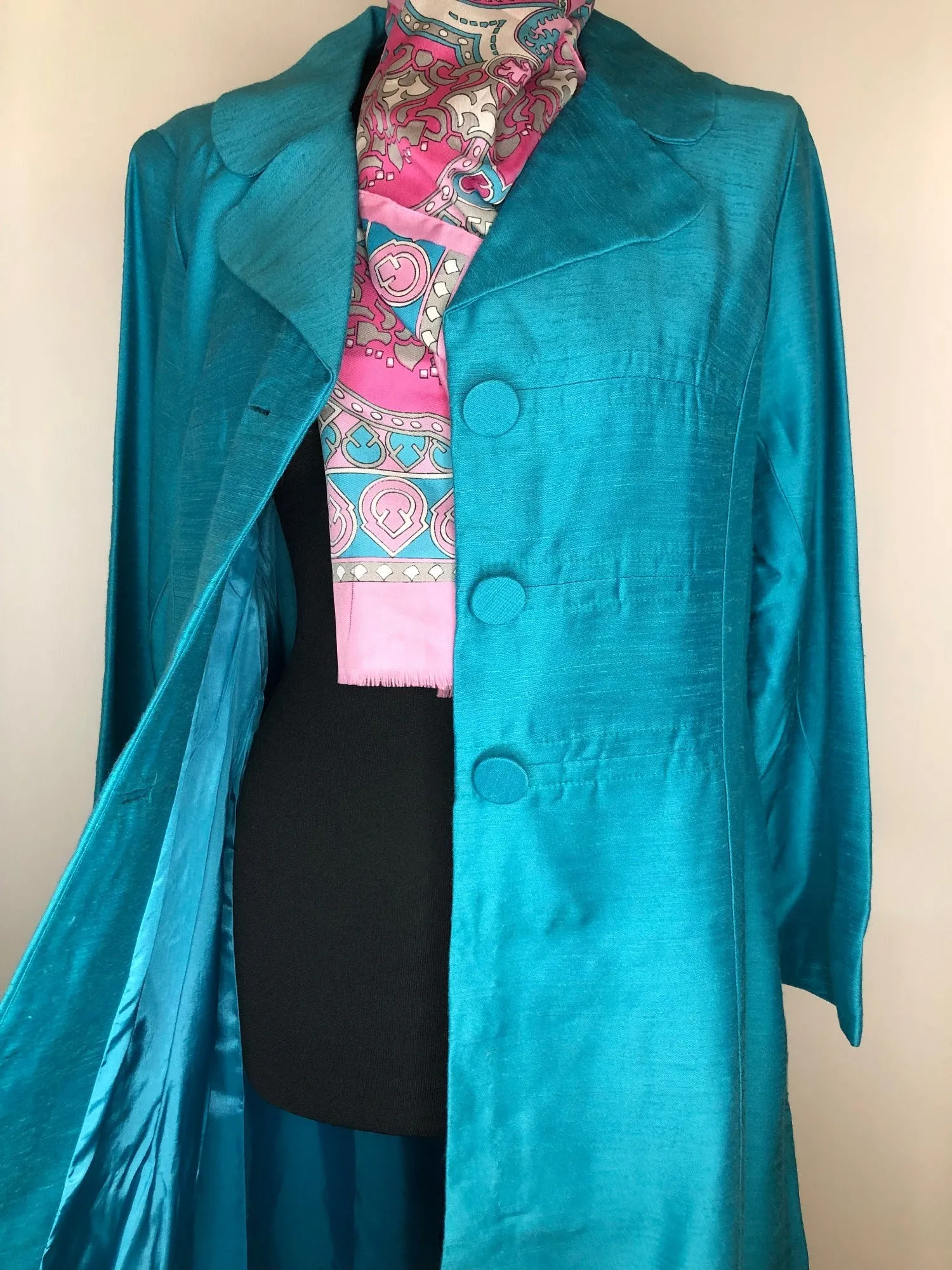 1960s Long Length Coat in Blue - Size UK 16