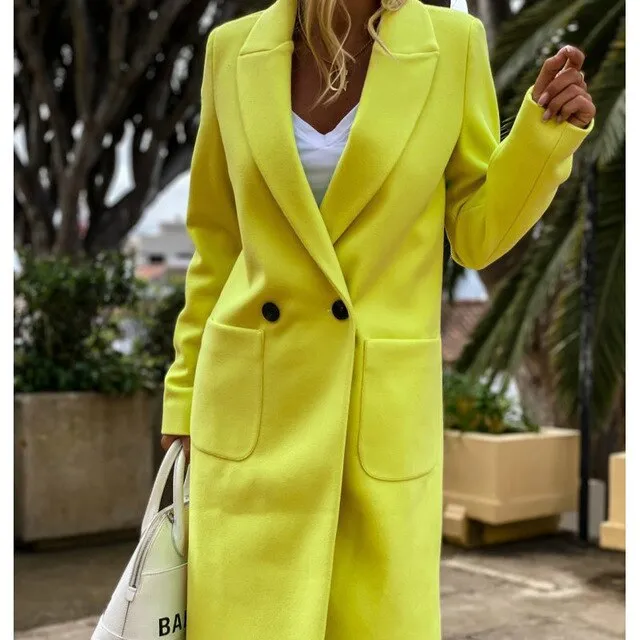 2020 Autumn Winter Wool Blend Coat Female Casual Mid-Long Overcoats Jacket Elegant Solid Women Long Sleeve Buttons Outwear GV782