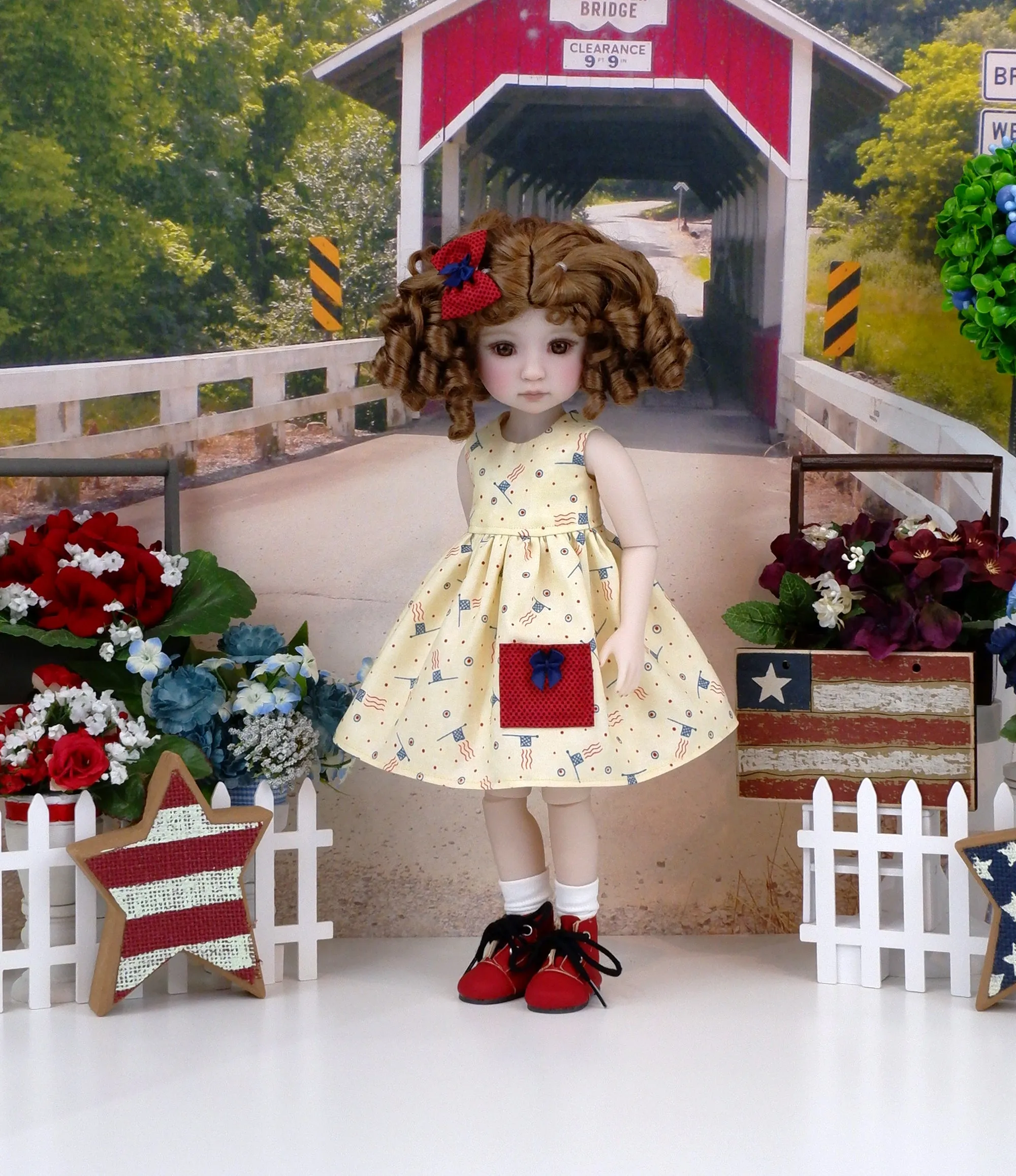 American Flag - dress with sweater & boots for Ruby Red Fashion Friends doll