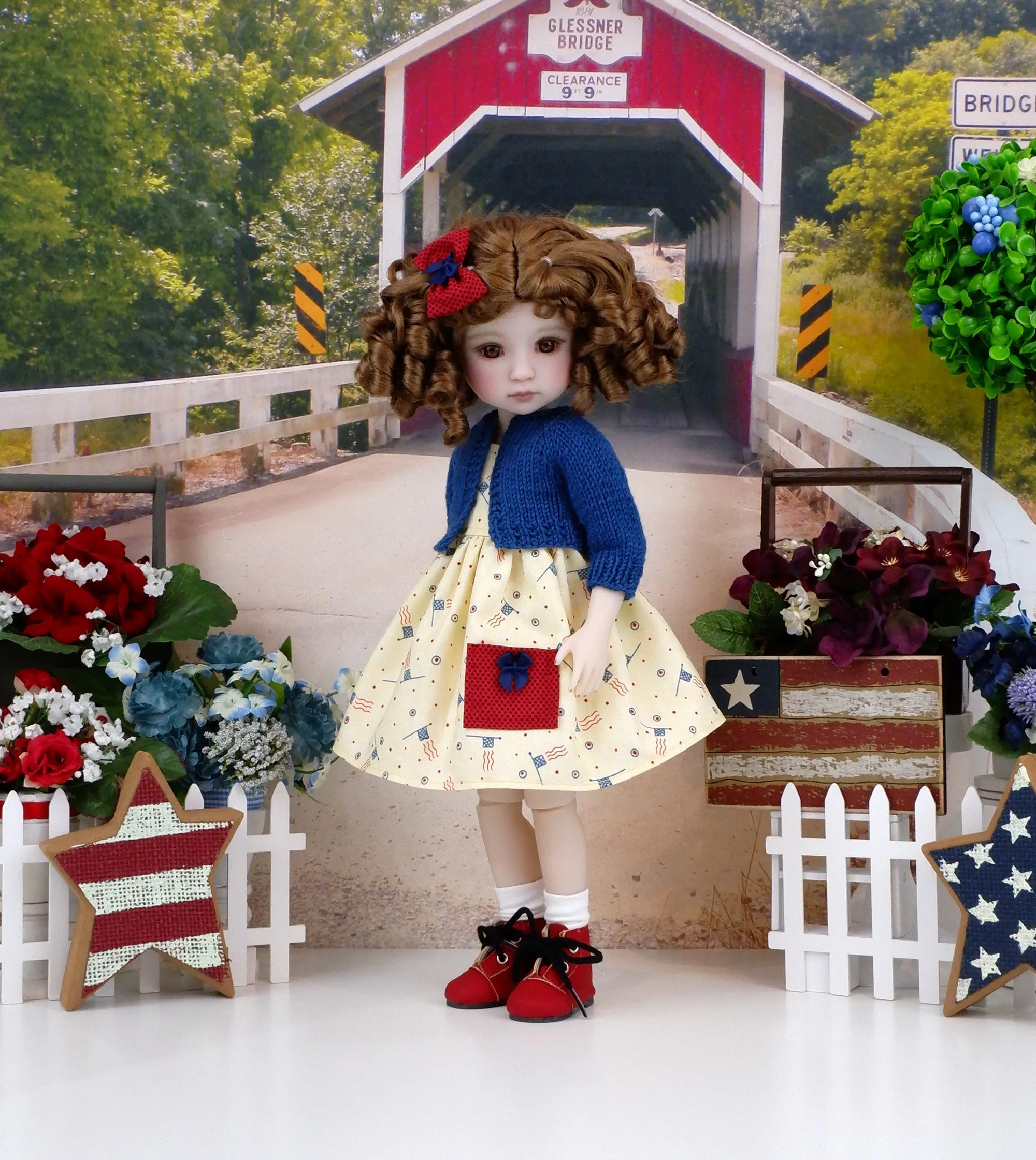 American Flag - dress with sweater & boots for Ruby Red Fashion Friends doll