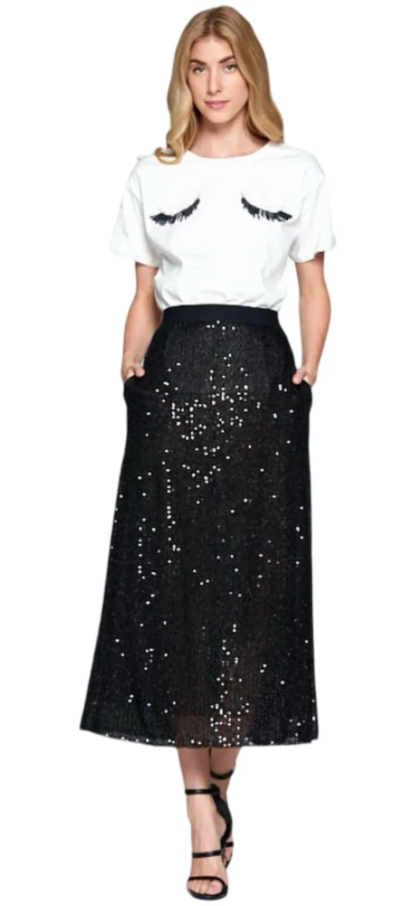 Apparel- Ellison Sequins Midi Skirt