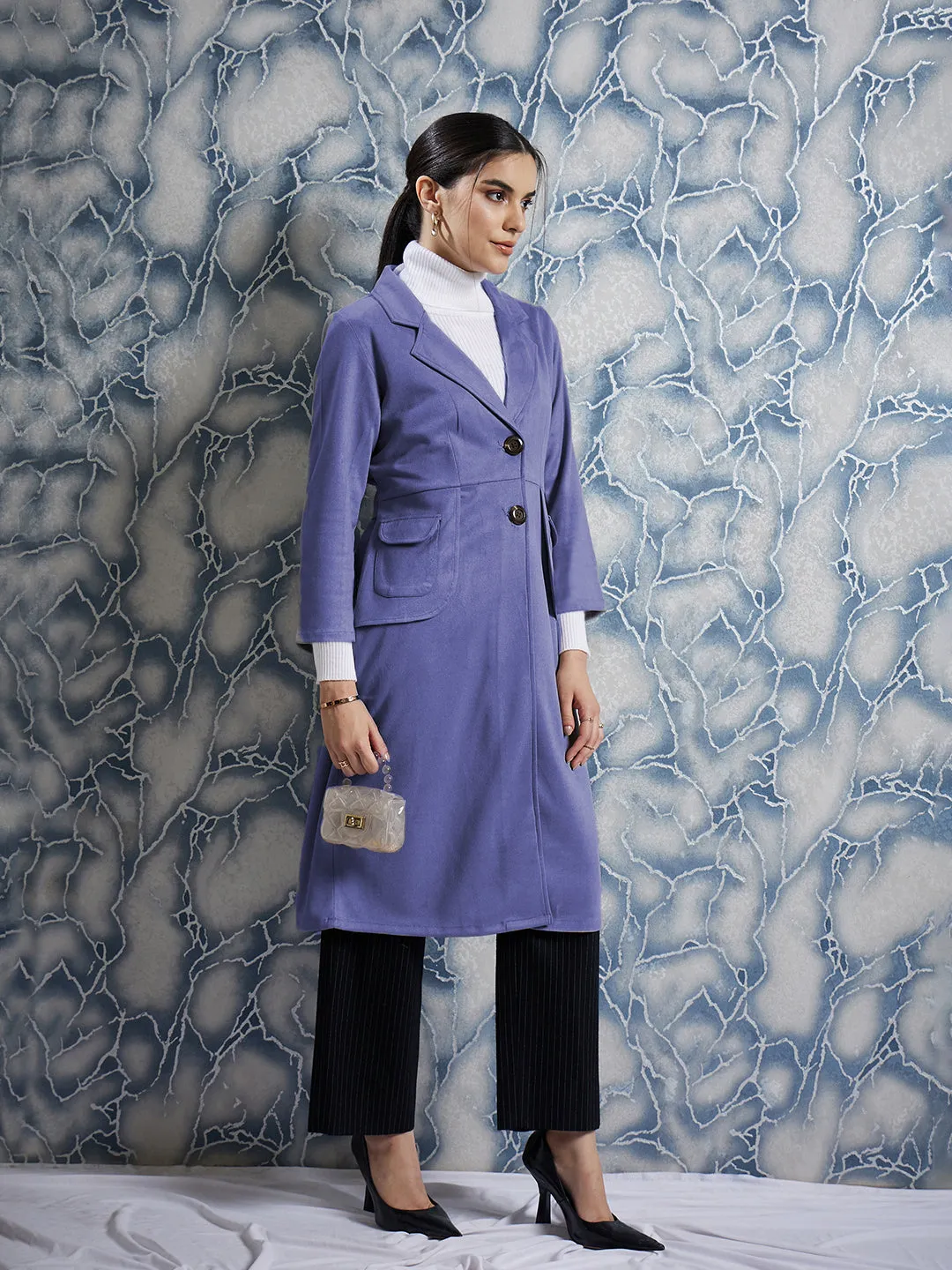 Athena Single-Breasted Notched Lapel Suede Coat With Belt