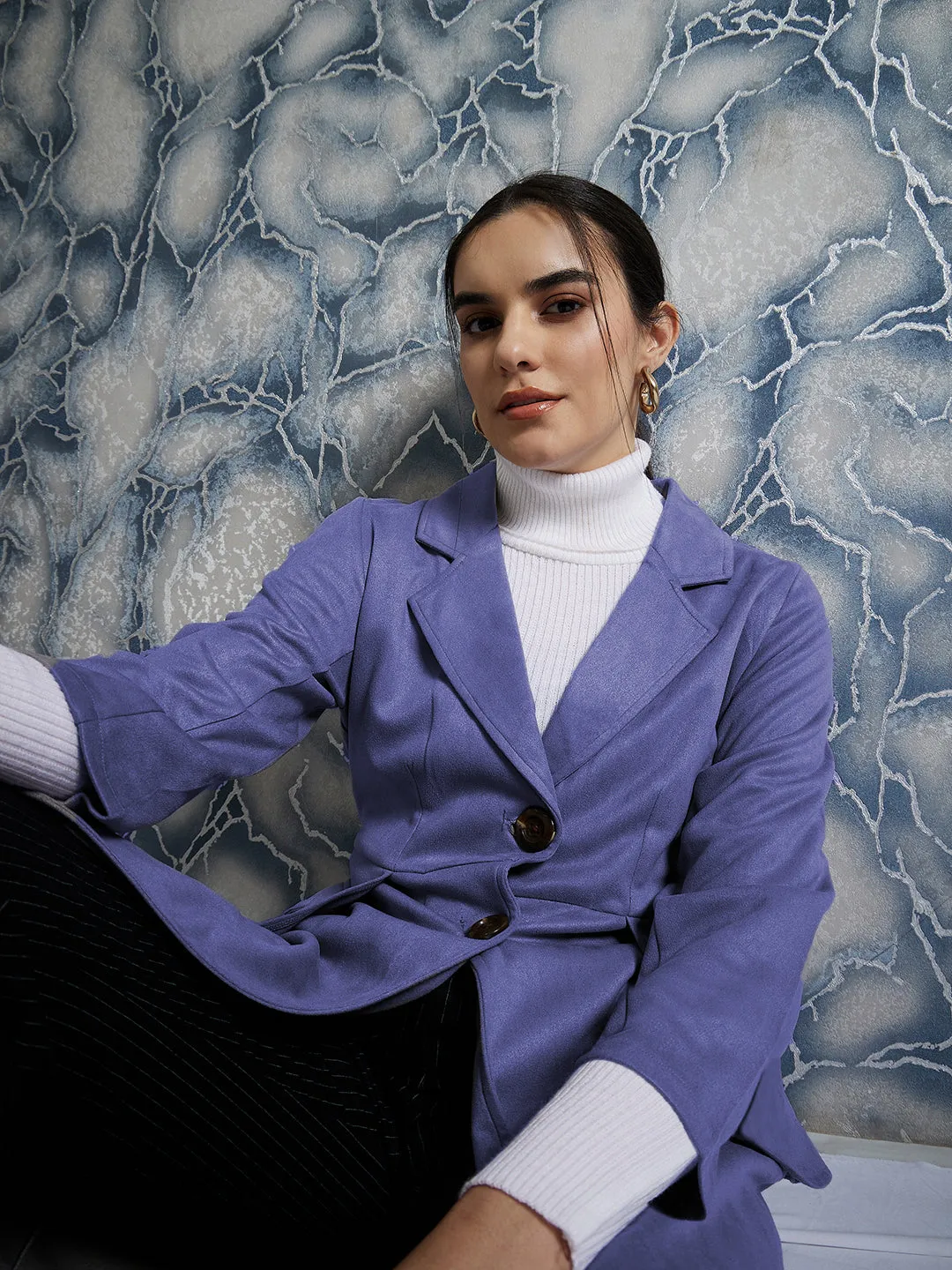 Athena Single-Breasted Notched Lapel Suede Coat With Belt