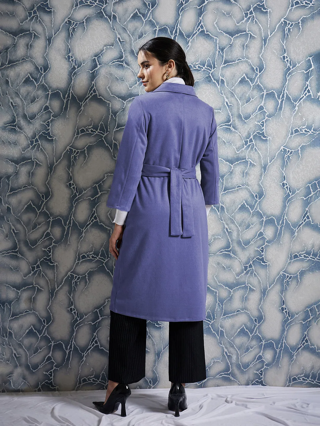 Athena Single-Breasted Notched Lapel Suede Coat With Belt