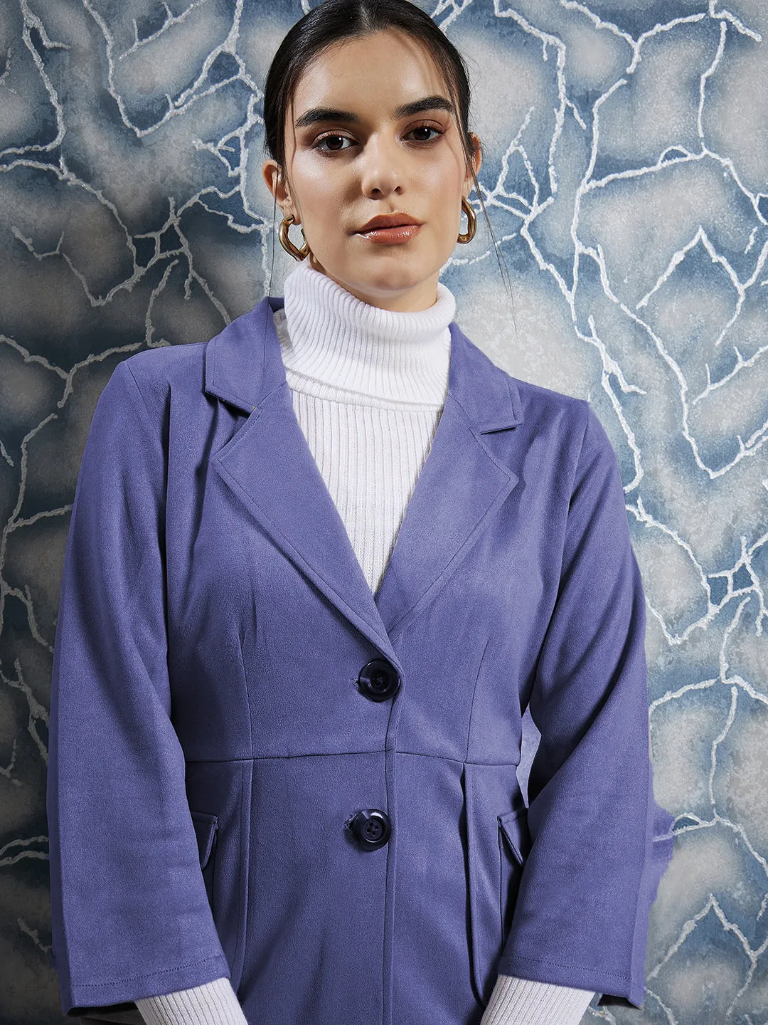 Athena Single-Breasted Notched Lapel Suede Coat With Belt