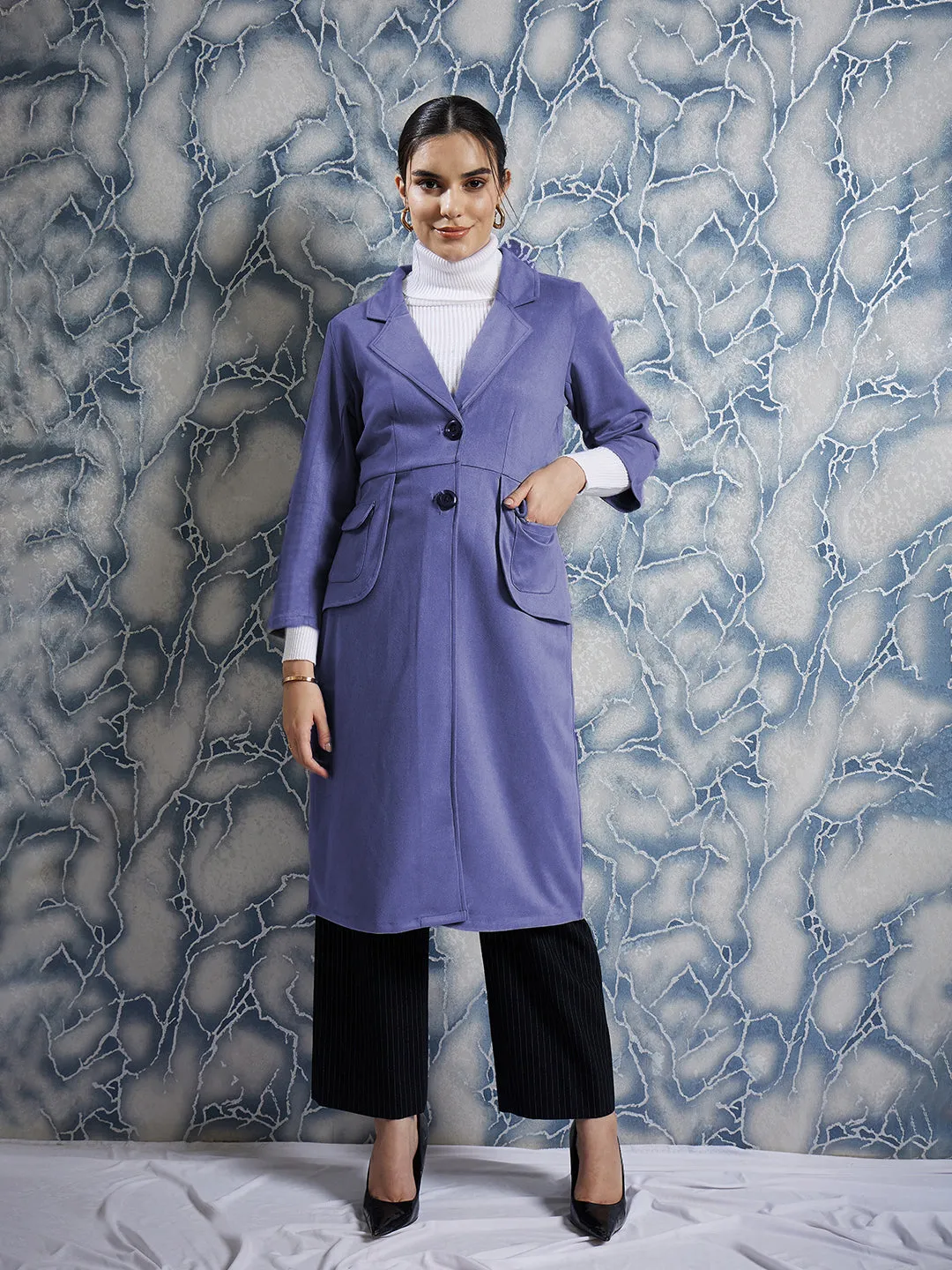Athena Single-Breasted Notched Lapel Suede Coat With Belt