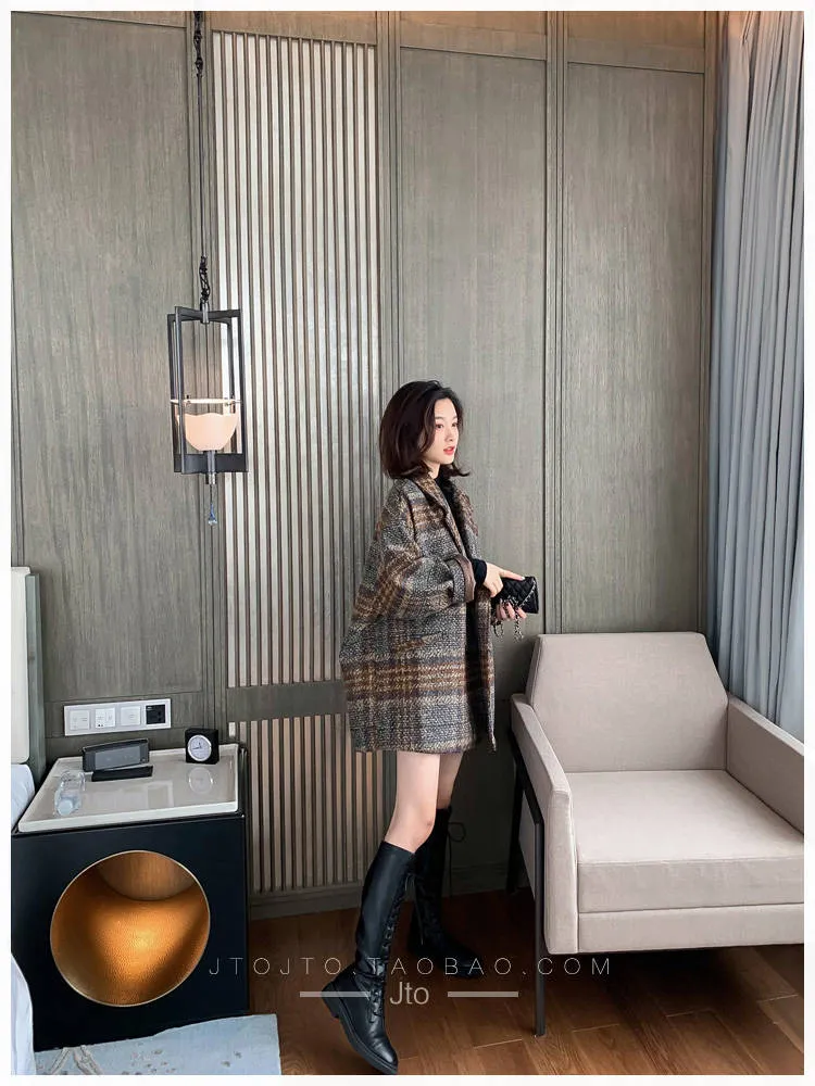 Bella philosophy Winter Korean Overcoat Women 2020 Vintage Woolen Loose Coats female Double Breasted Turn-down Collar Overcoat