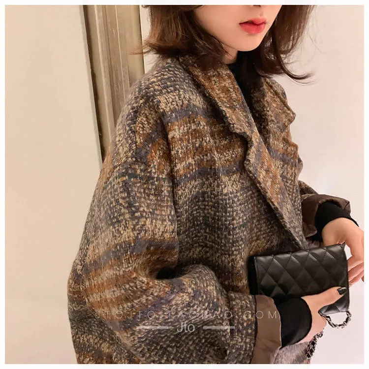 Bella philosophy Winter Korean Overcoat Women 2020 Vintage Woolen Loose Coats female Double Breasted Turn-down Collar Overcoat