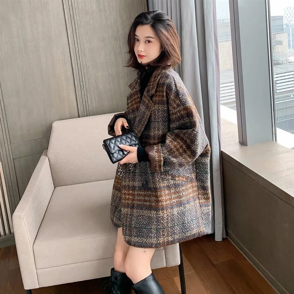 Bella philosophy Winter Korean Overcoat Women 2020 Vintage Woolen Loose Coats female Double Breasted Turn-down Collar Overcoat