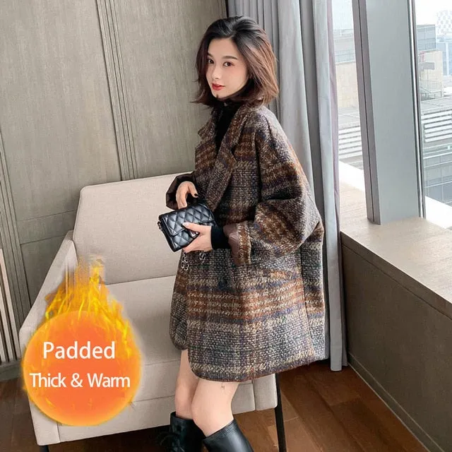 Bella philosophy Winter Korean Overcoat Women 2020 Vintage Woolen Loose Coats female Double Breasted Turn-down Collar Overcoat