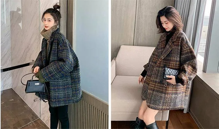 Bella philosophy Winter Korean Overcoat Women 2020 Vintage Woolen Loose Coats female Double Breasted Turn-down Collar Overcoat