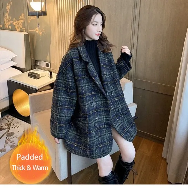Bella philosophy Winter Korean Overcoat Women 2020 Vintage Woolen Loose Coats female Double Breasted Turn-down Collar Overcoat