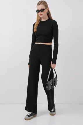 BGD Women Women's Crop Sweater Pants Knitwear Set - Black - Smethwick