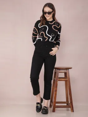 Black Graphic Print Crop Sweater