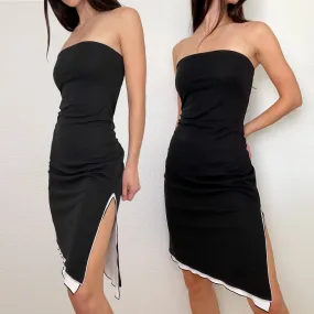 Black Strapless Y2K Flutter Dress