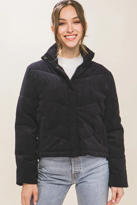 CORDUROY PUFFER JACKET WITH TOGGLE DETAIL