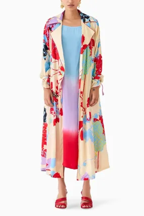 Cream Ikigai Trench Coat With Ombre Slip