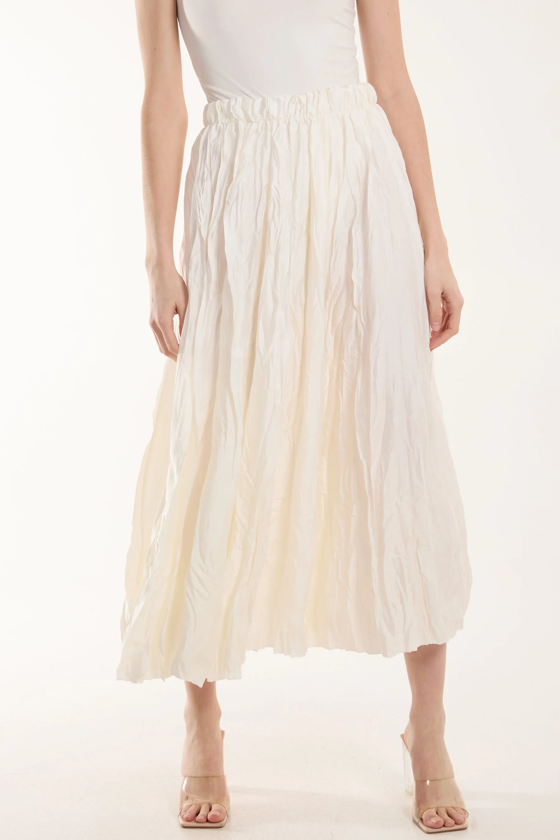 Crinkle Satin Midi Skirt
