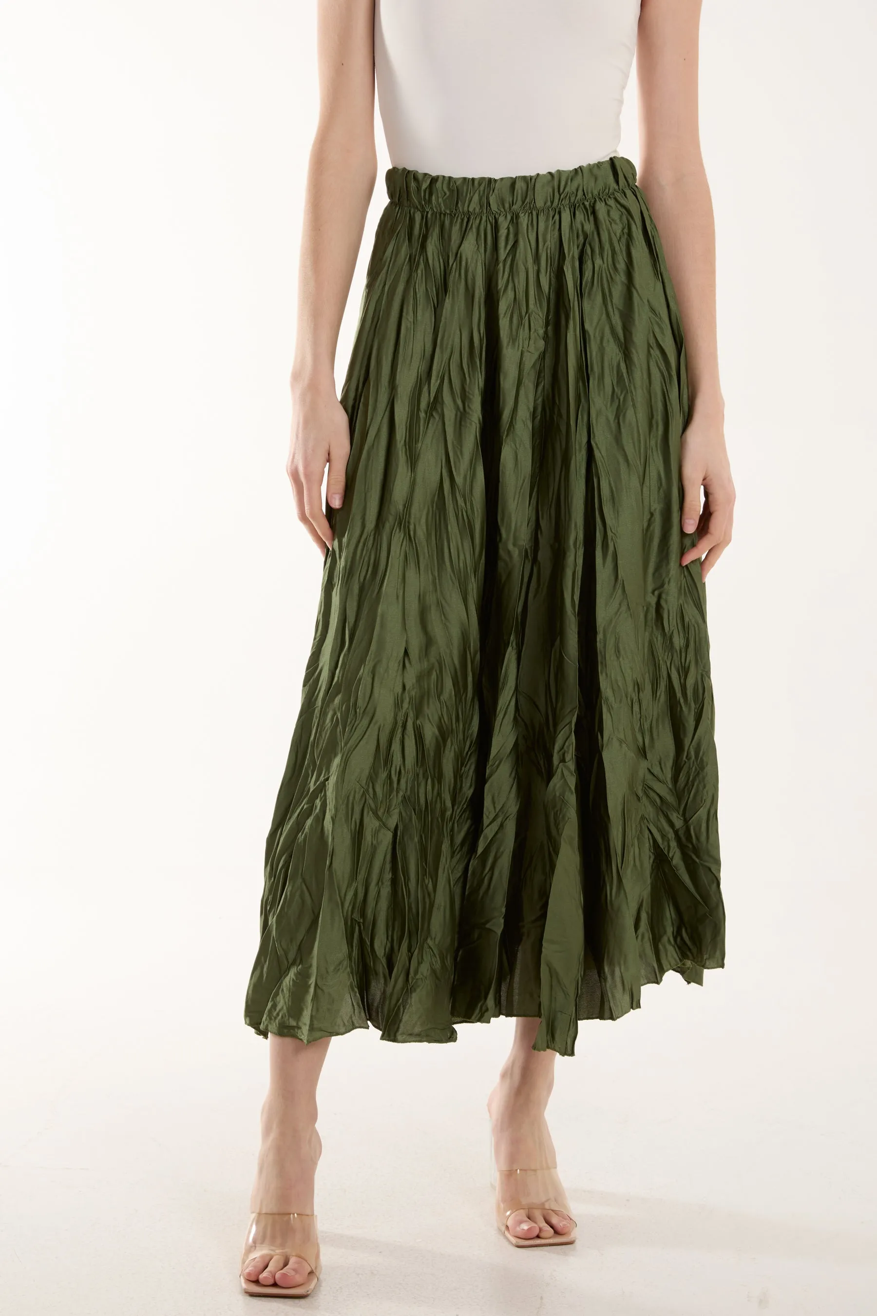 Crinkle Satin Midi Skirt