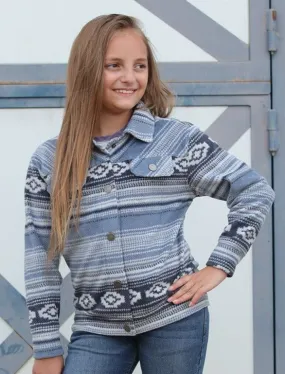 CRUEL DENIM GIRL'S AZTEC PRINT FLEECE TRUCKER JACKET - BLUE