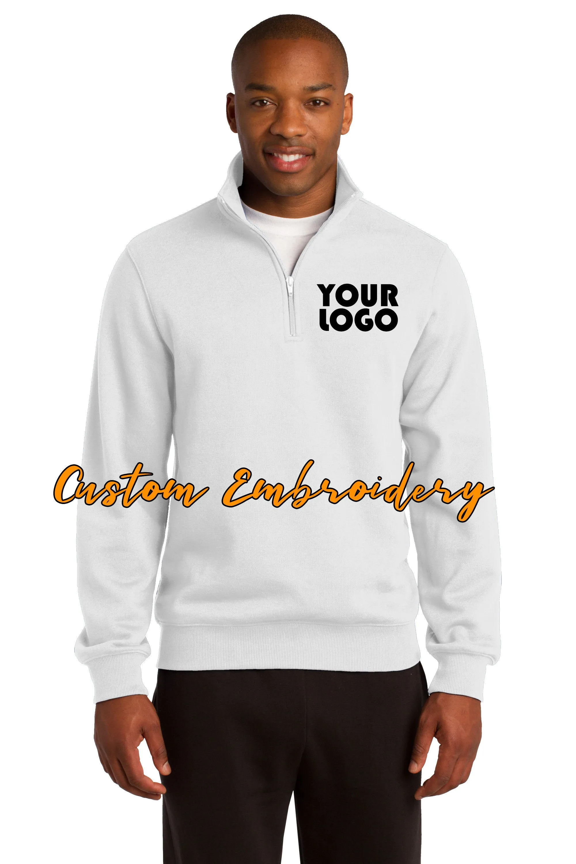Custom Embroidered Men's Quarter 1/4 Zip  Sweatshirt - Includes 4in x 4in Embroidery - Personalized Men's Sweater