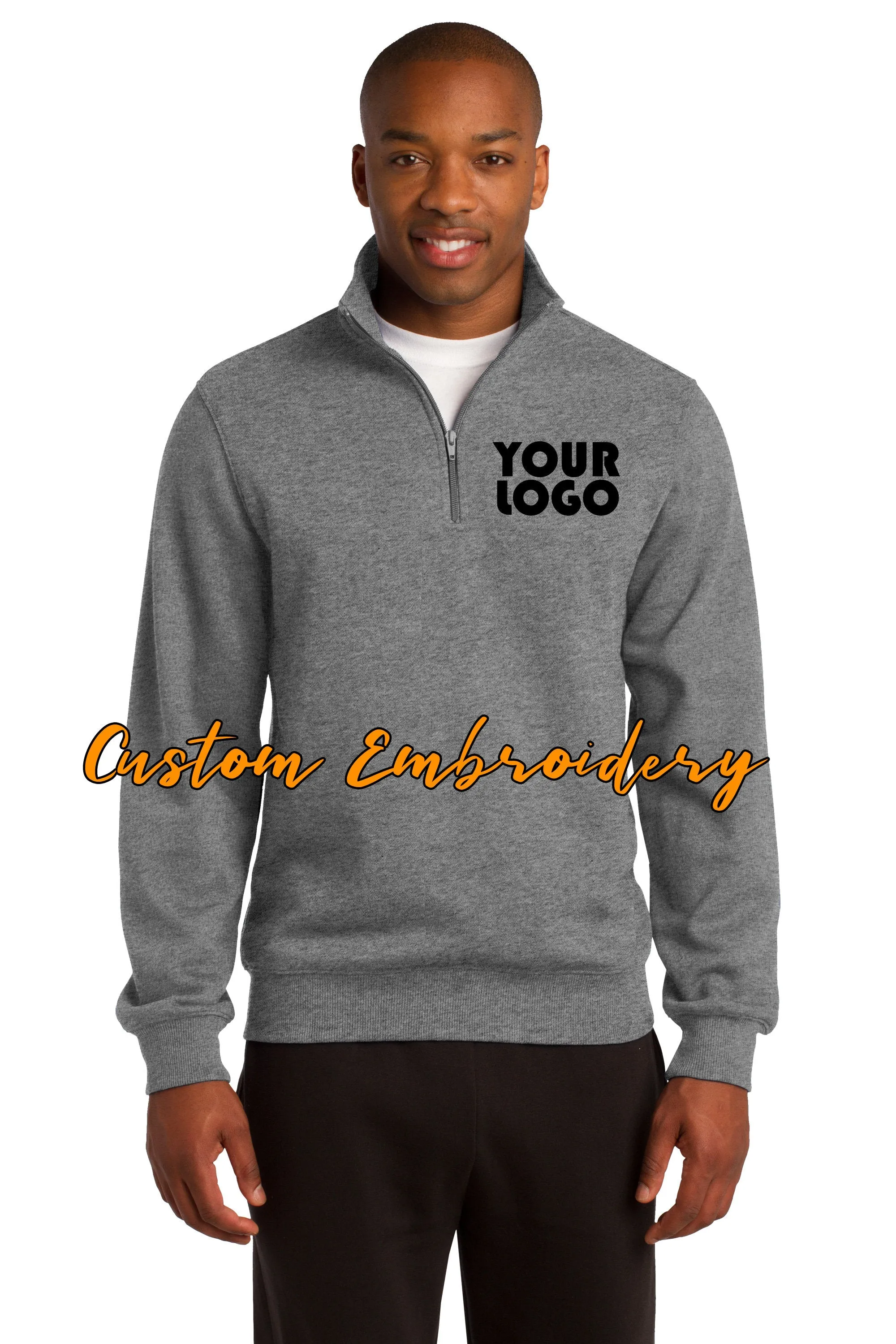 Custom Embroidered Men's Quarter 1/4 Zip  Sweatshirt - Includes 4in x 4in Embroidery - Personalized Men's Sweater