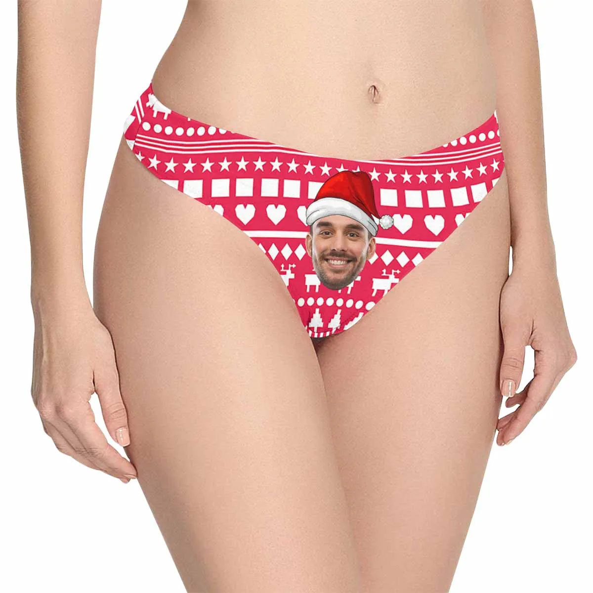Custom Face Underwear for Womens Personalized Christmas Red Cube Women's Classic Thongs Funny Lovers Gift