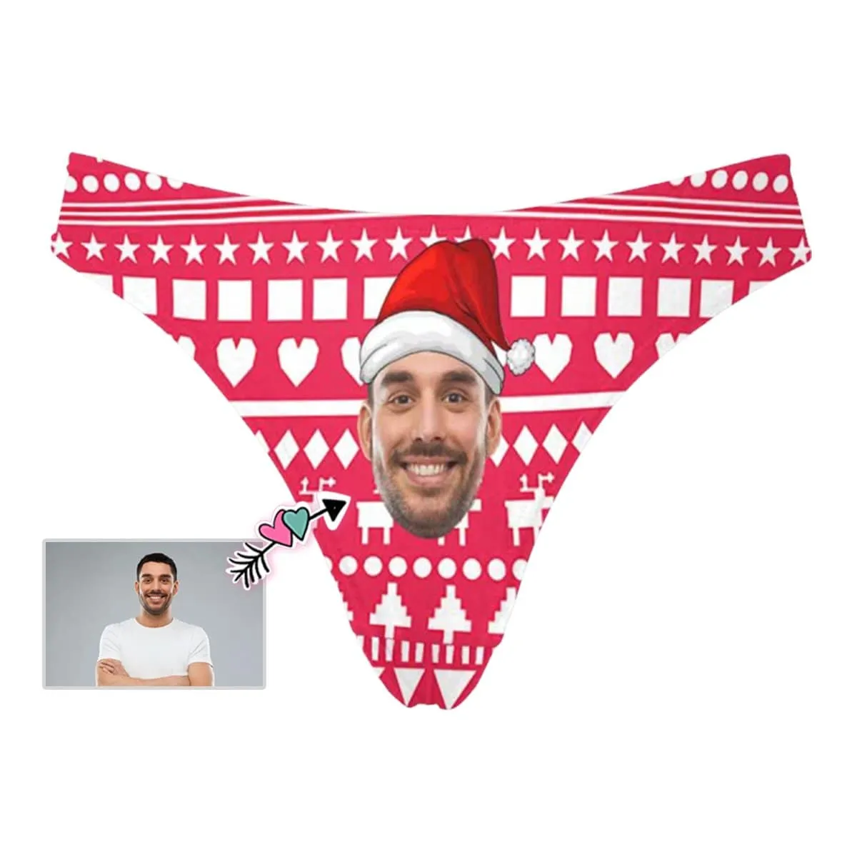 Custom Face Underwear for Womens Personalized Christmas Red Cube Women's Classic Thongs Funny Lovers Gift