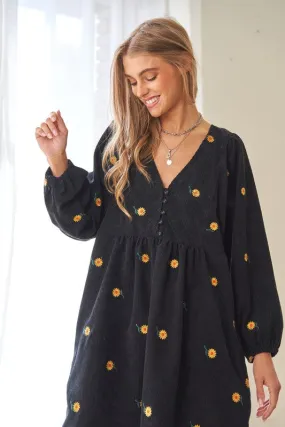 Davi & Dani Corduroy Sunflowers Womens Tunic/Dress Black or Brick S-XL