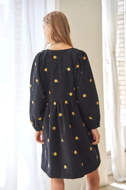 Davi & Dani Corduroy Sunflowers Womens Tunic/Dress Black or Brick S-XL