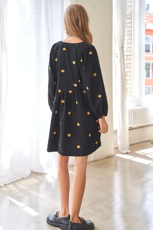 Davi & Dani Corduroy Sunflowers Womens Tunic/Dress Black or Brick S-XL