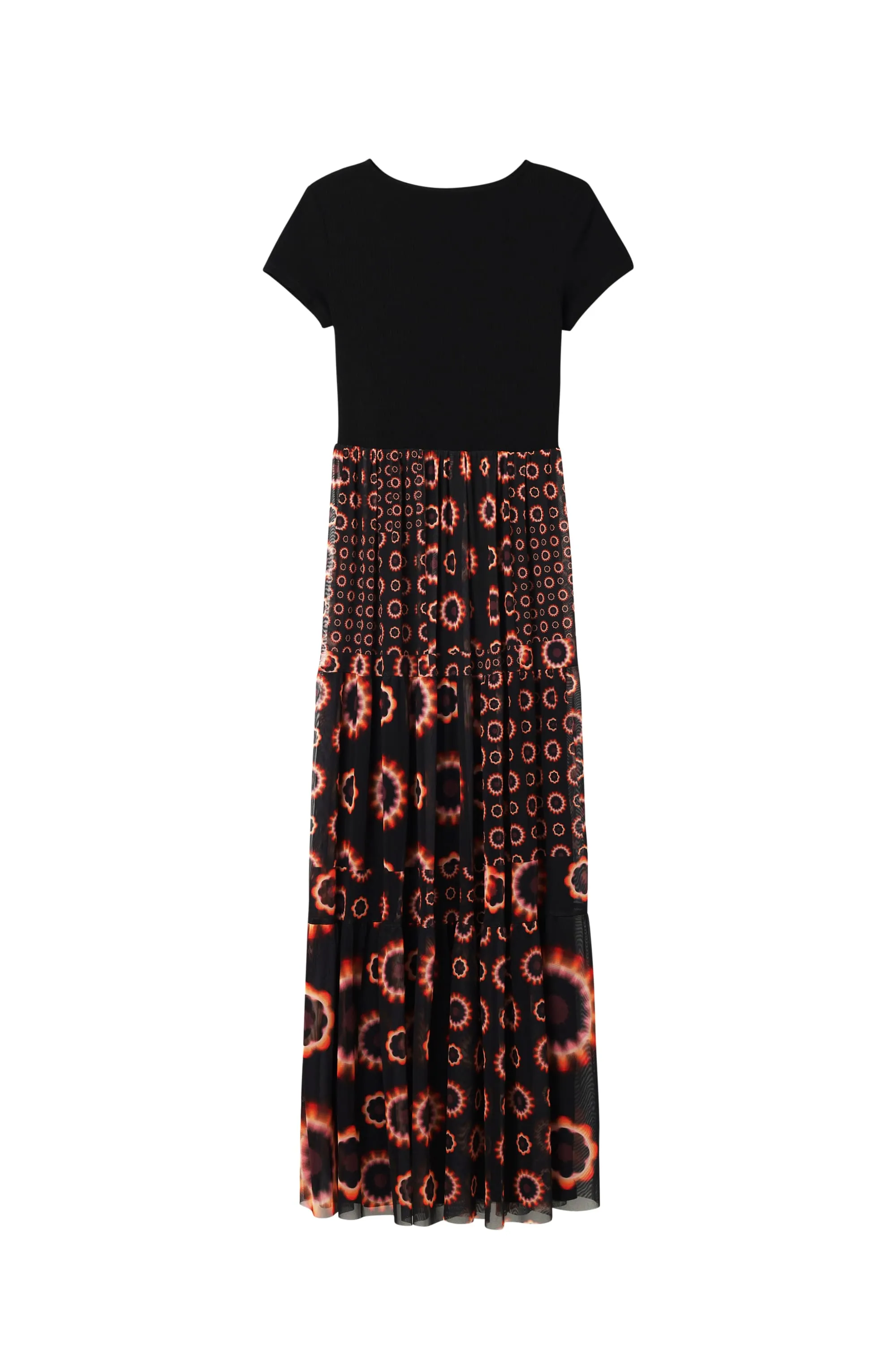 Desigual Galiana Geometric Combination Midi Dress with Tulle Skirt 24SWVK65