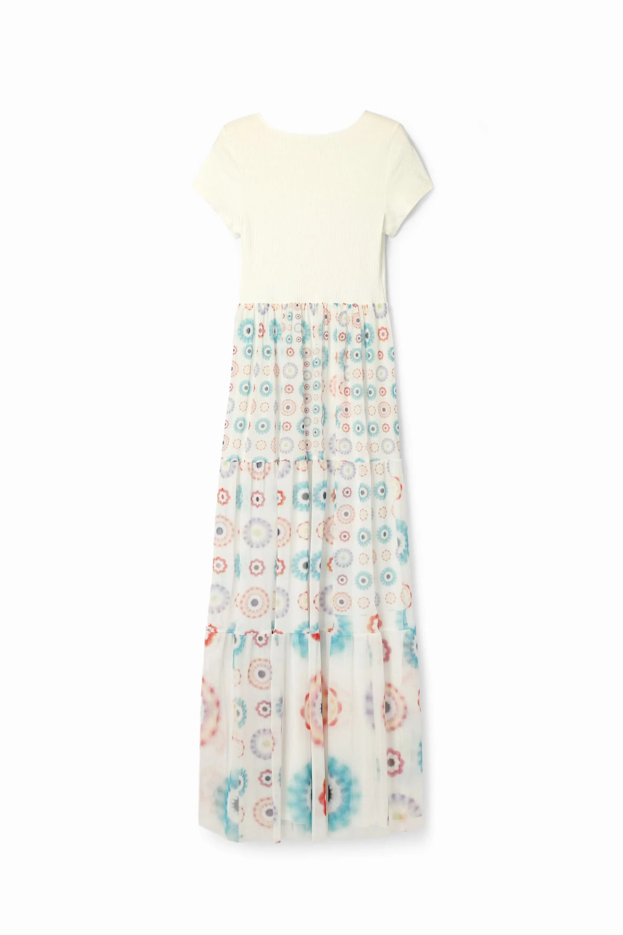 Desigual Galiana Geometric Combination Midi Dress with Tulle Skirt 24SWVK65
