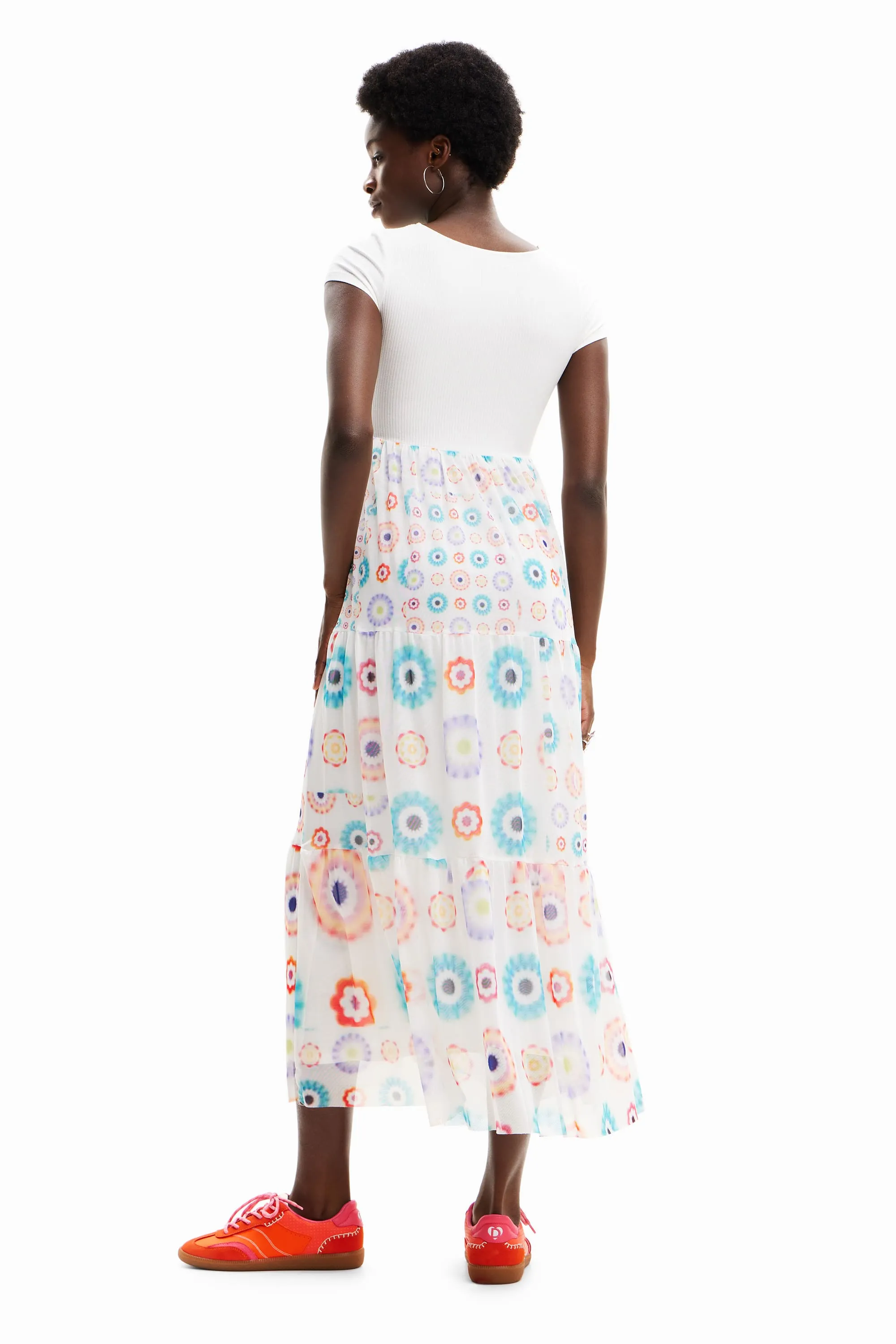 Desigual Galiana Geometric Combination Midi Dress with Tulle Skirt 24SWVK65