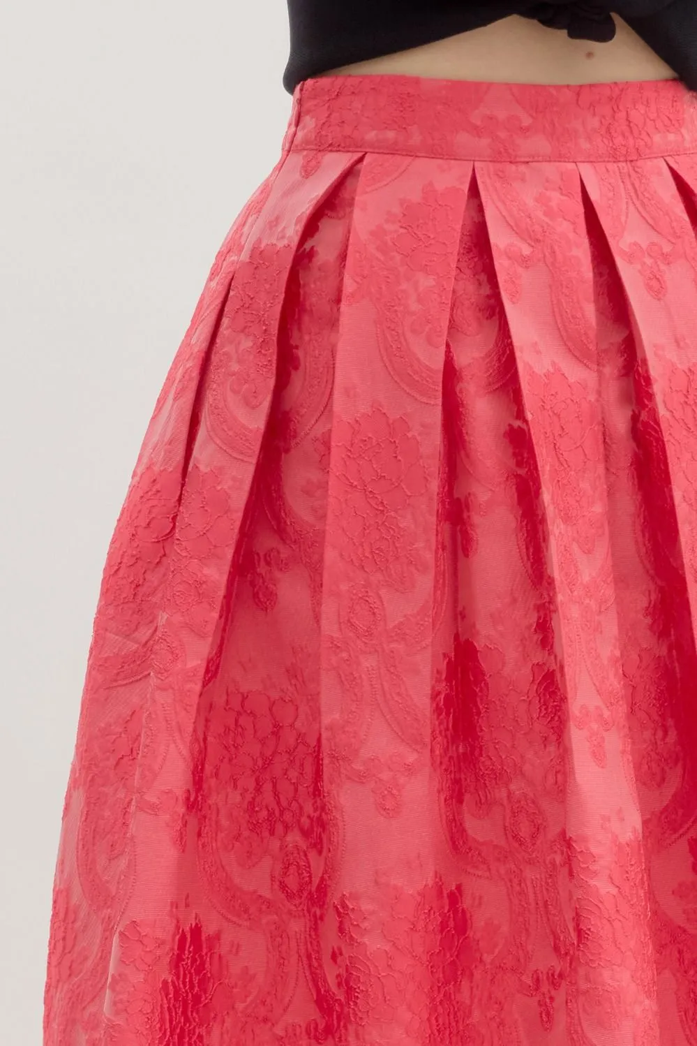 floral jacquard pleated flared midi skirt