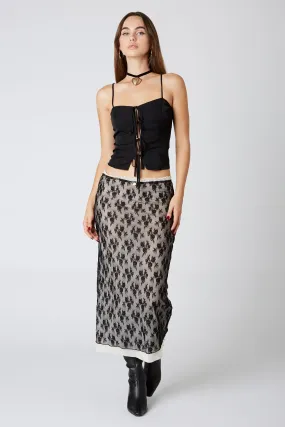 Floral Lace Overlay Midi Skirt