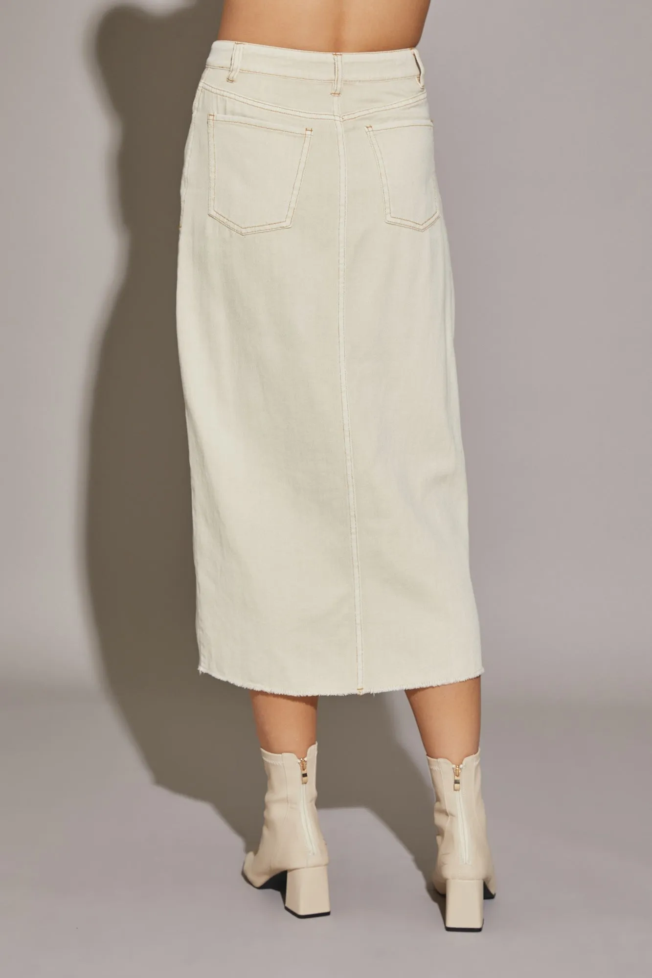 Front Slit Midi Denim Skirt