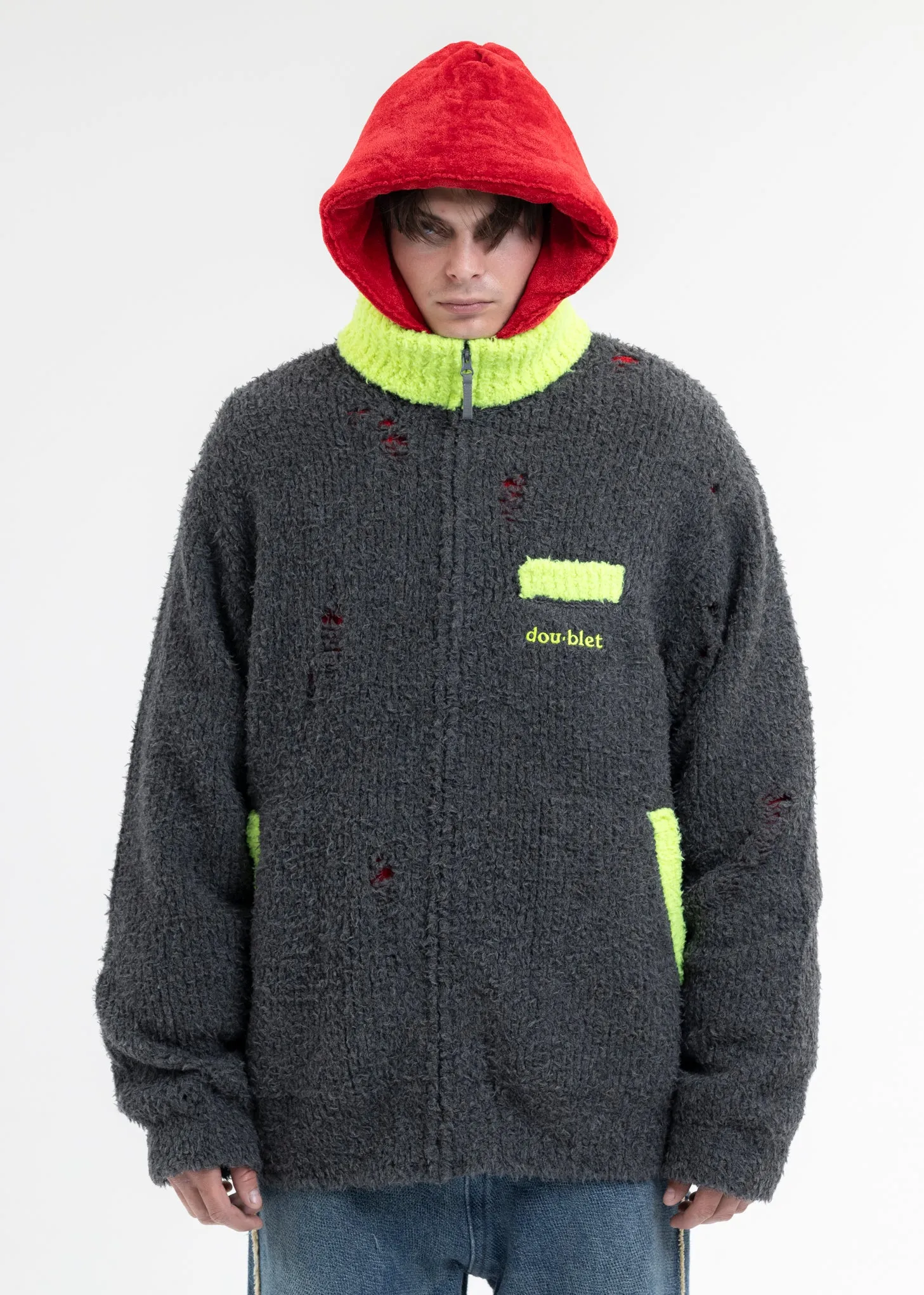 GREY FLEECE KNIT BLOUSON
