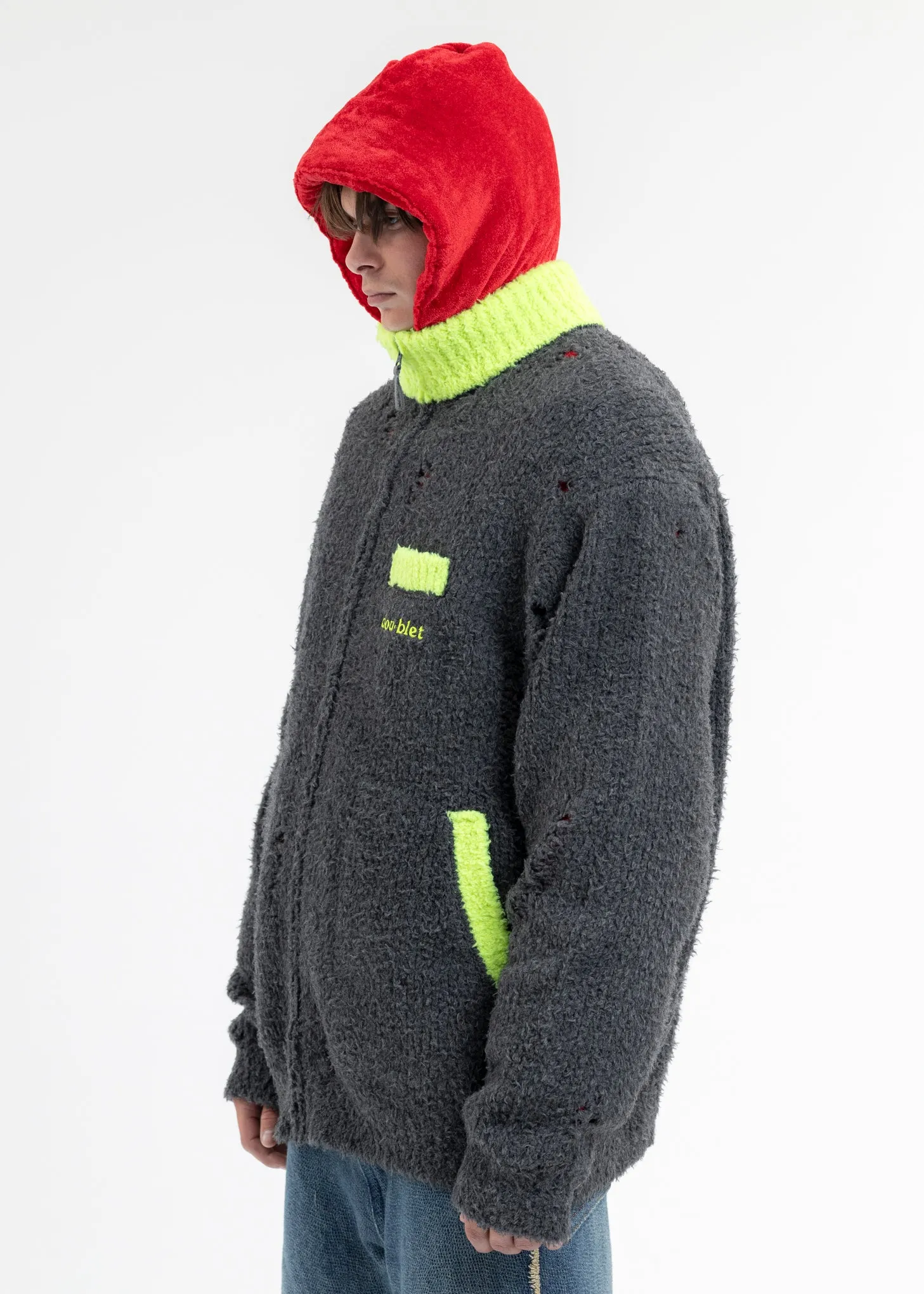 GREY FLEECE KNIT BLOUSON