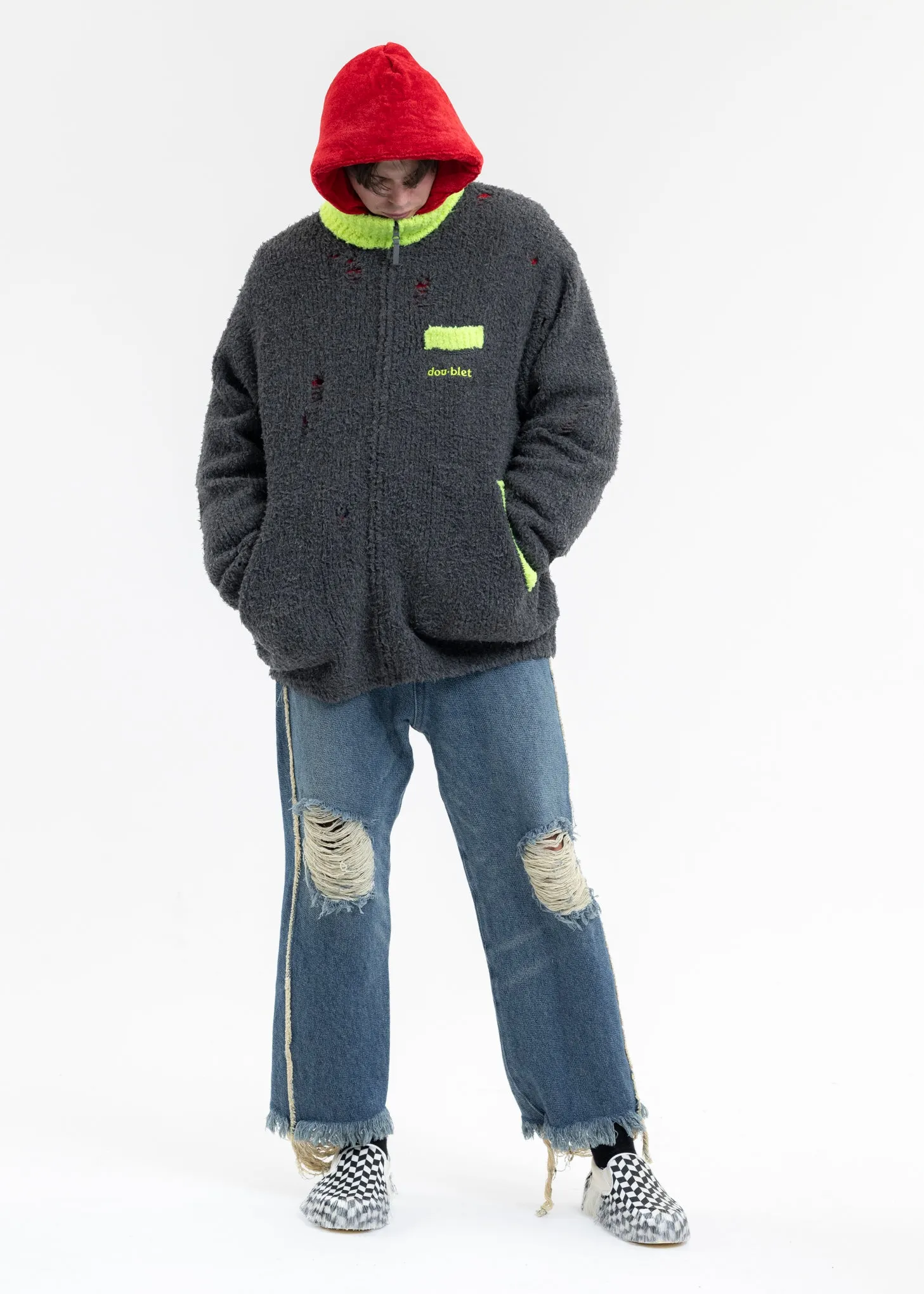 GREY FLEECE KNIT BLOUSON