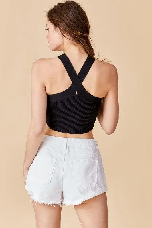 halter criss cross sweater tank top