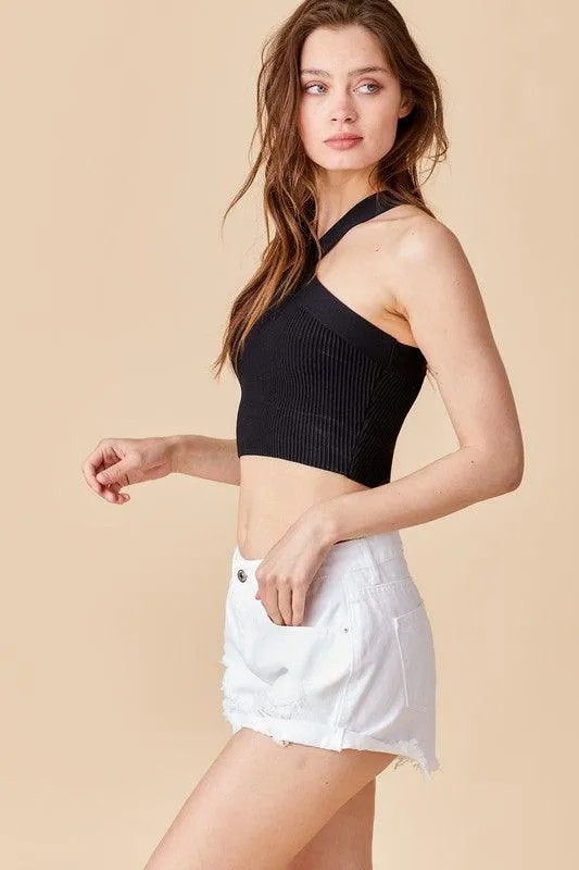 halter criss cross sweater tank top