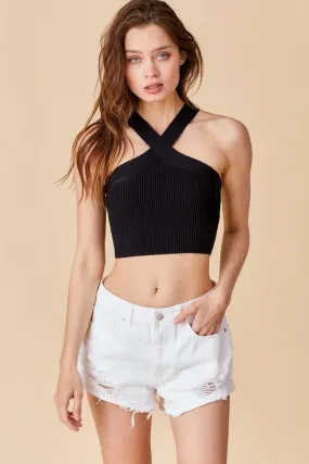 halter criss cross sweater tank top