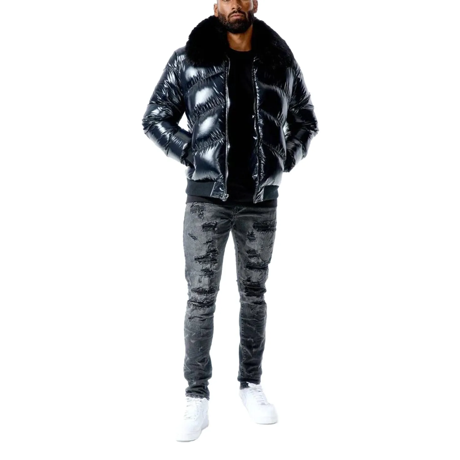 Jordan Craig Shiny Men's Puffer Jacket Black