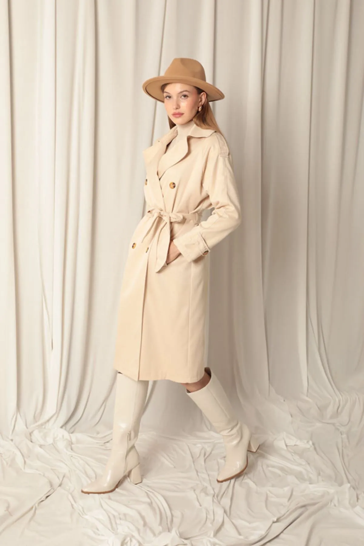 KKT Torino Fabric Waterproof Lined Women's Beige Trench Coat - Mörfelden-Walldorf