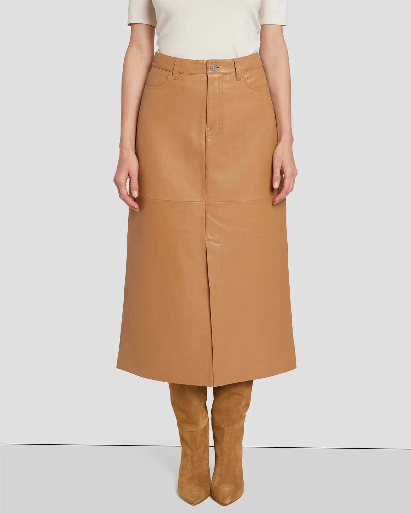 Leather Midi Skirt in Brown Sugar