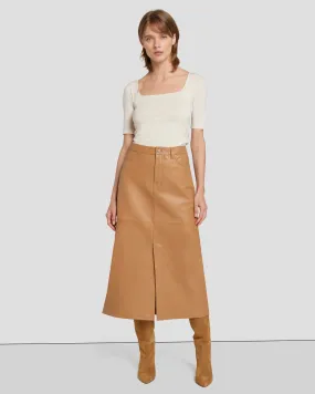 Leather Midi Skirt in Brown Sugar