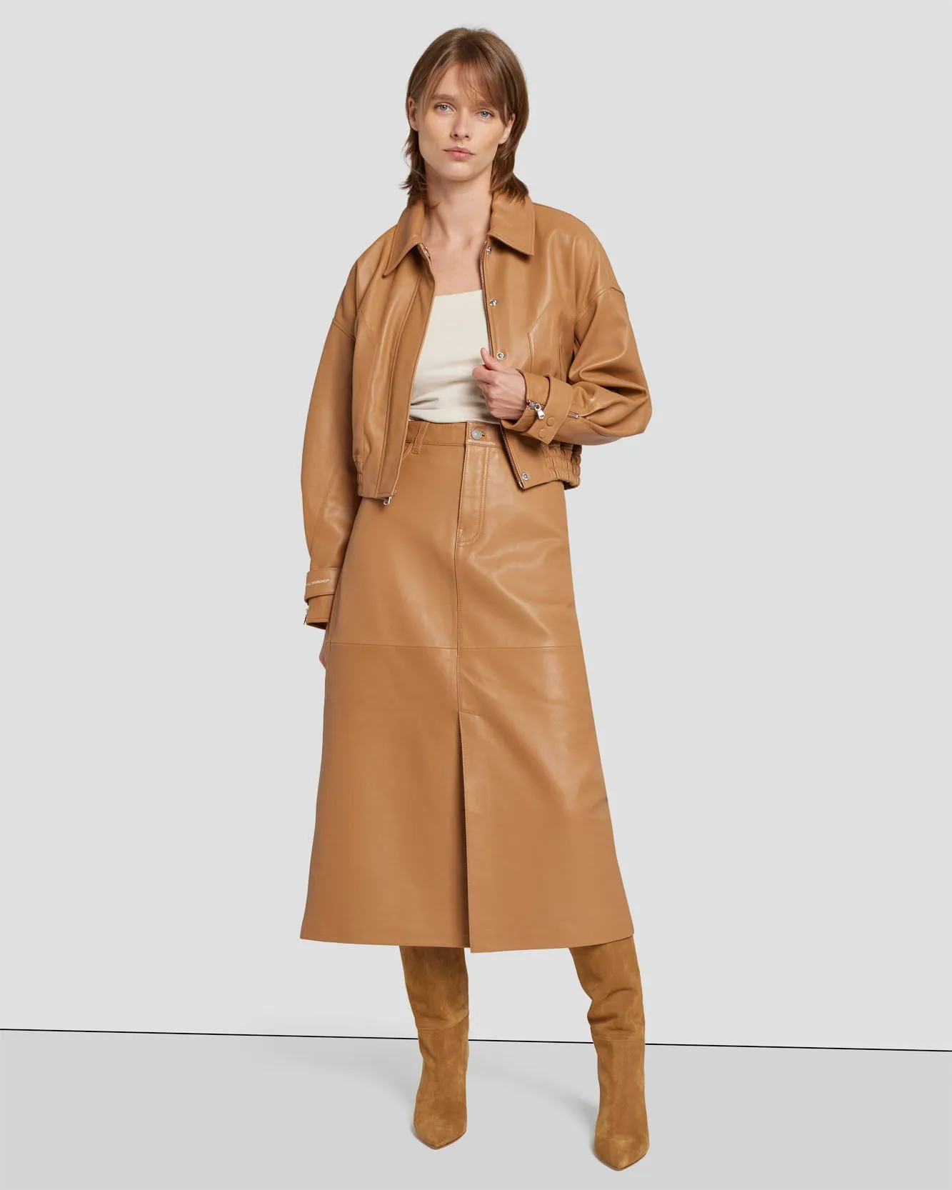 Leather Midi Skirt in Brown Sugar